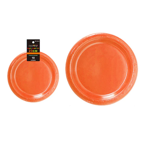Platos plásticos naranja 23cm 10pcs