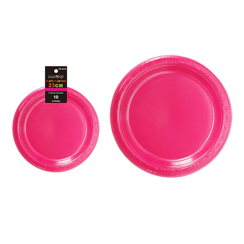 Platos plásticos rosa 23cm 10pcs
