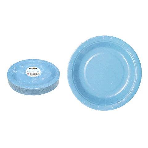 Platos de papel celeste 18cm 40pcs