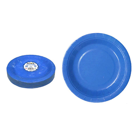 Platos de papel azul rey 18cm 40pcs