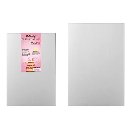 Bandeja base rectangular de cartón para torta 25*35cm plateado