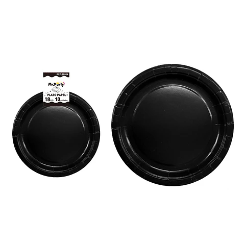 Platos de papel negro 18cm 10pcs