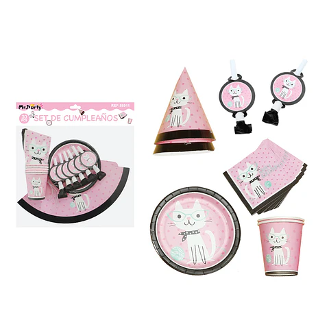 Set de servicios de gato para cumpleaños 30pcs