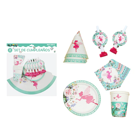 Set de servicios de hada y flor para cumpleaños 30pcs