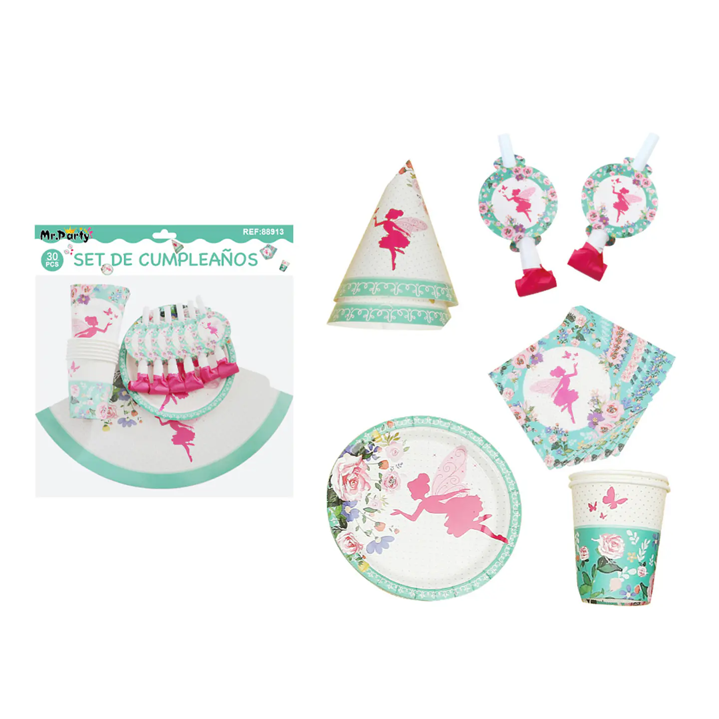 Set de servicios de hada y flor para cumpleaños 30pcs 1