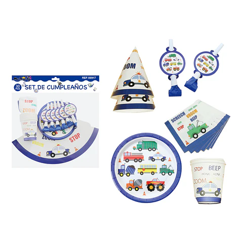 Set de servicios de autos para cumpleaños 30pcs