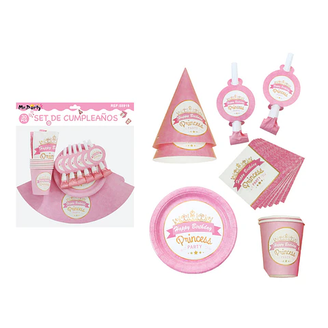 Set de servicios rosado para cumpleaños 30pcs