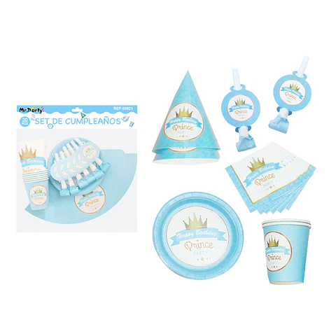 Set de servicios celeste para cumpleaños 30pcs