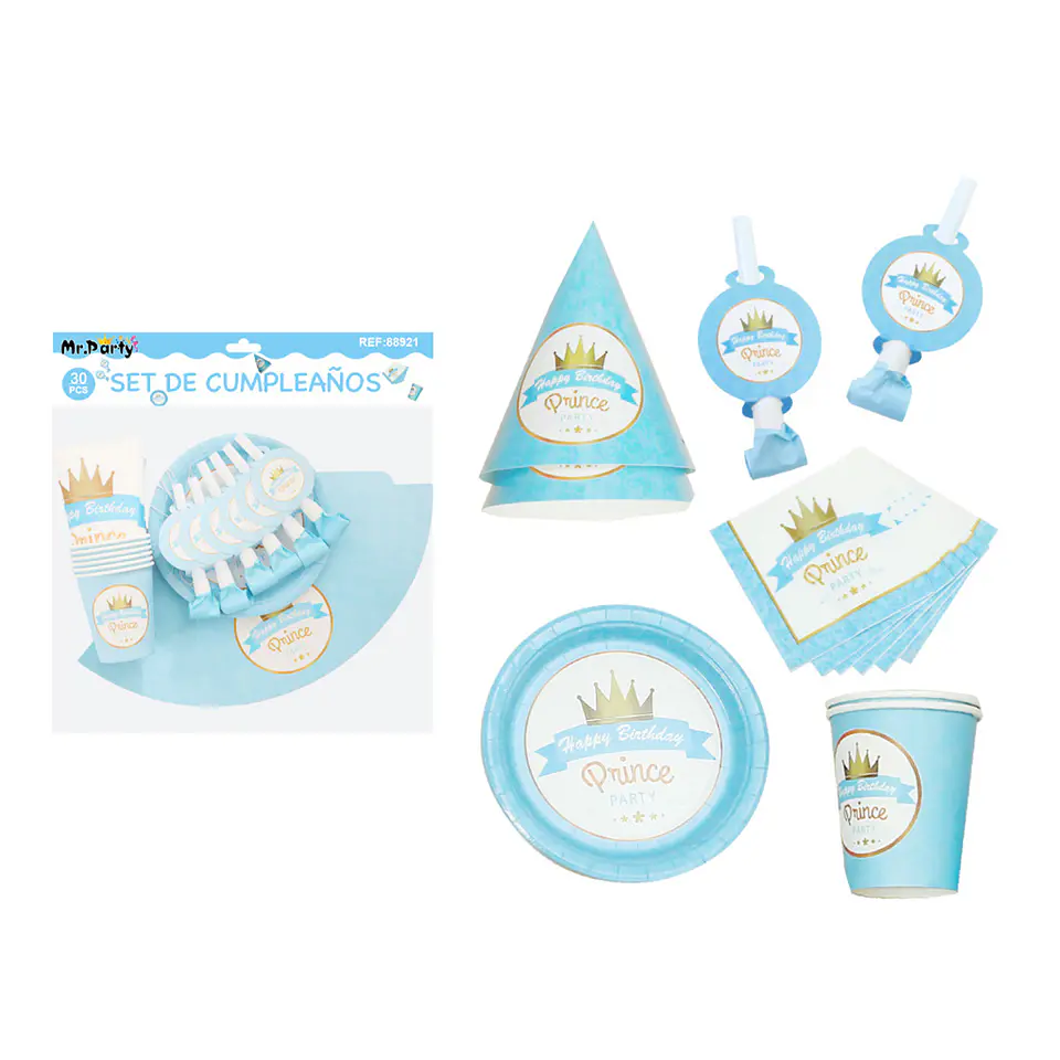 Set de servicios celeste para cumpleaños 30pcs 1