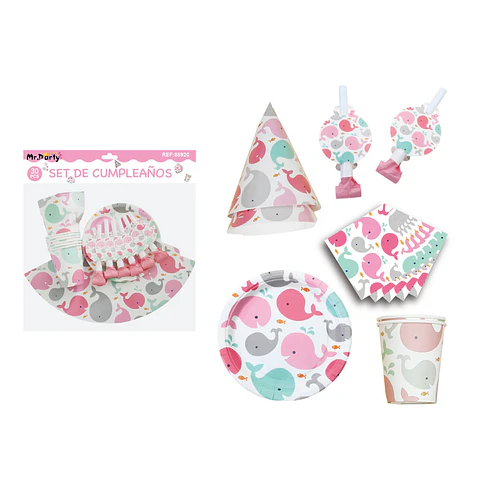 Set de servicios de ballena para cumpleaños 30pcs