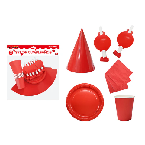 Set de servicios para cumpleaños rojo 30pcs