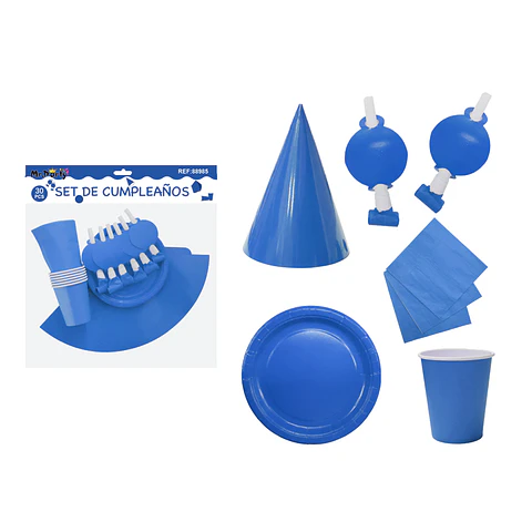 Set de servicios para cumpleaños azul 30pcs