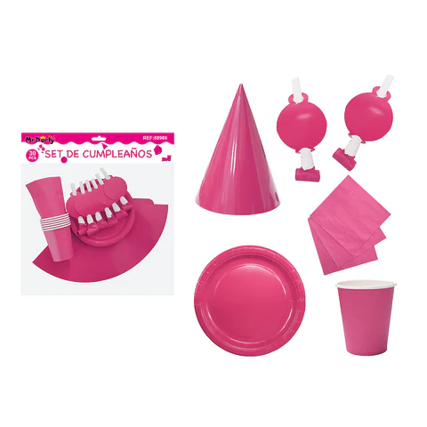 Set de servicios para cumpleaños fucsia 30pcs