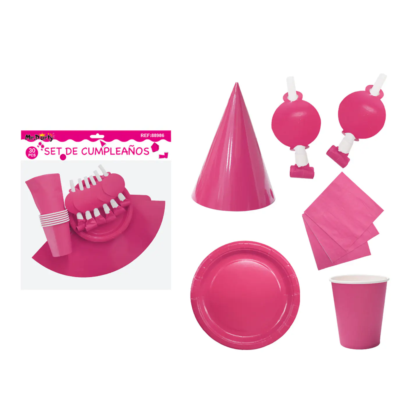 Set de servicios para cumpleaños fucsia 30pcs 1