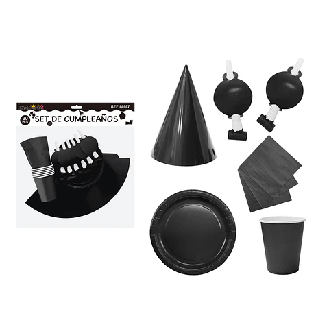 Set de servicios para cumpleaños negro 30pcs