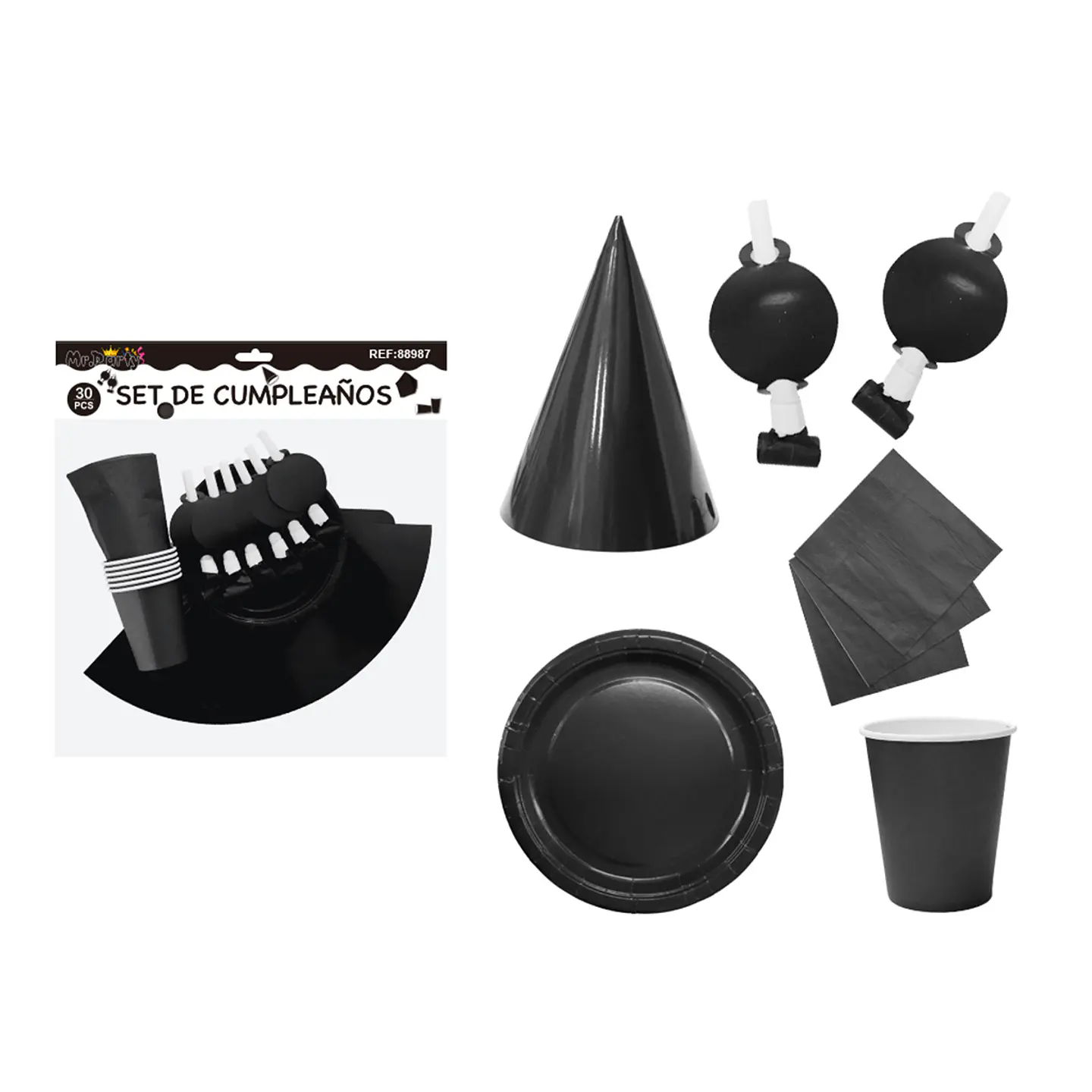 Set de servicios para cumpleaños negro 30pcs 1