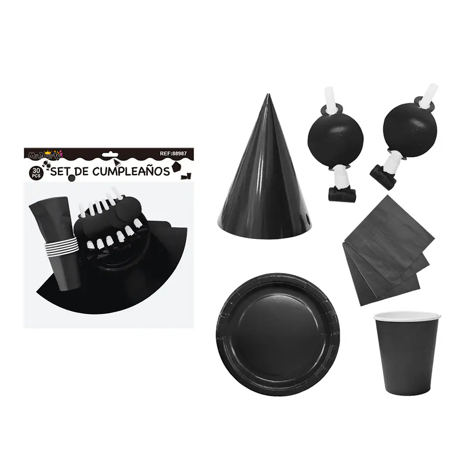 Set de servicios para cumpleaños negro 30pcs 1