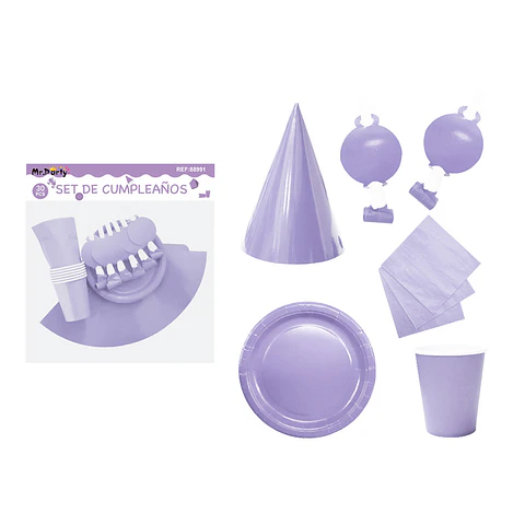 Set de servicios para cumpleaños morado 30pcs