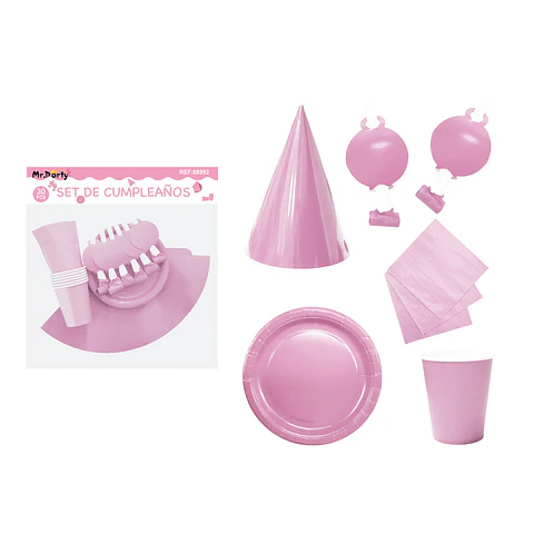 Set de servicios para cumpleaños rosado 30pcs