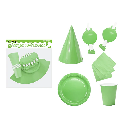 Set de servicios para cumpleaños verde 30pcs