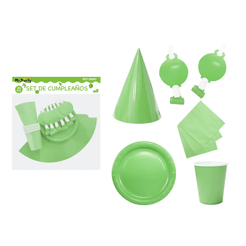Set de servicios para cumpleaños verde 30pcs 1