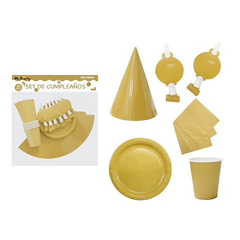 Set de servicios para cumpleaños dorado 30pcs
