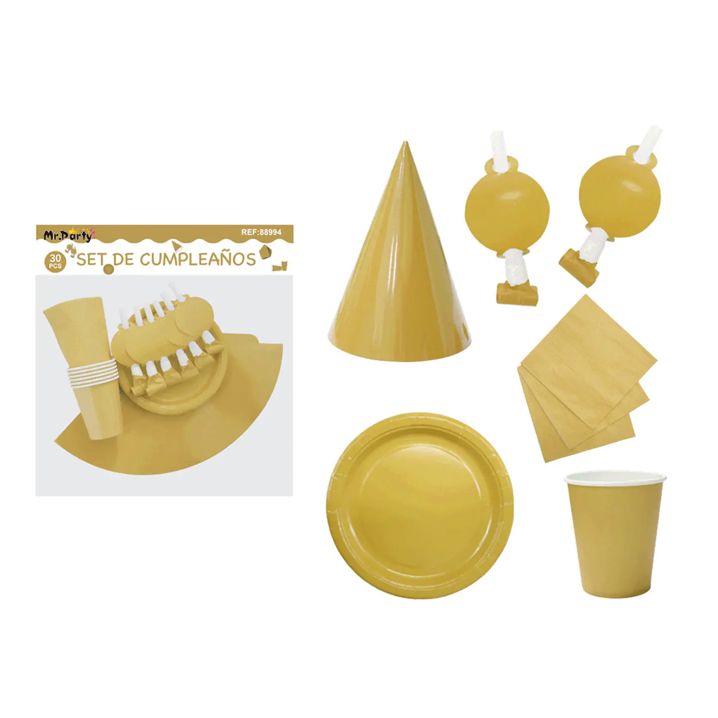 Set de servicios para cumpleaños dorado 30pcs 1