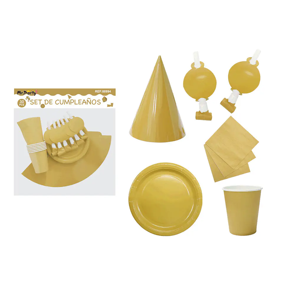 Set de servicios para cumpleaños dorado 30pcs 1