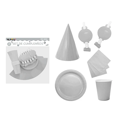 Set de servicios para cumpleaños plateado 30pcs
