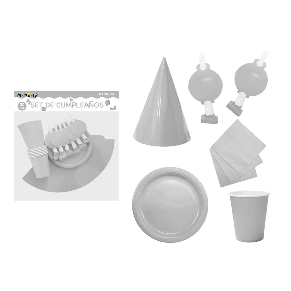 Set de servicios para cumpleaños plateado 30pcs 1