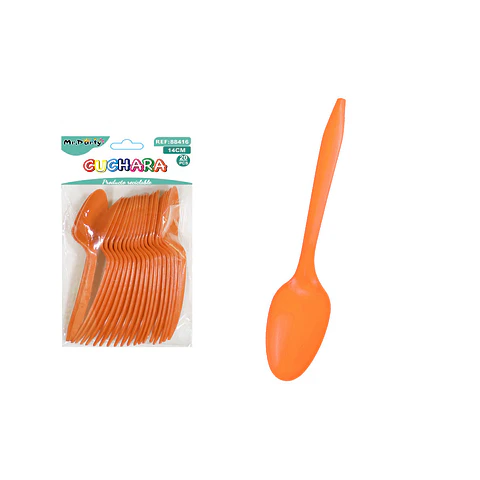Cucharas plásticas desechables naranja 14cm 20pcs