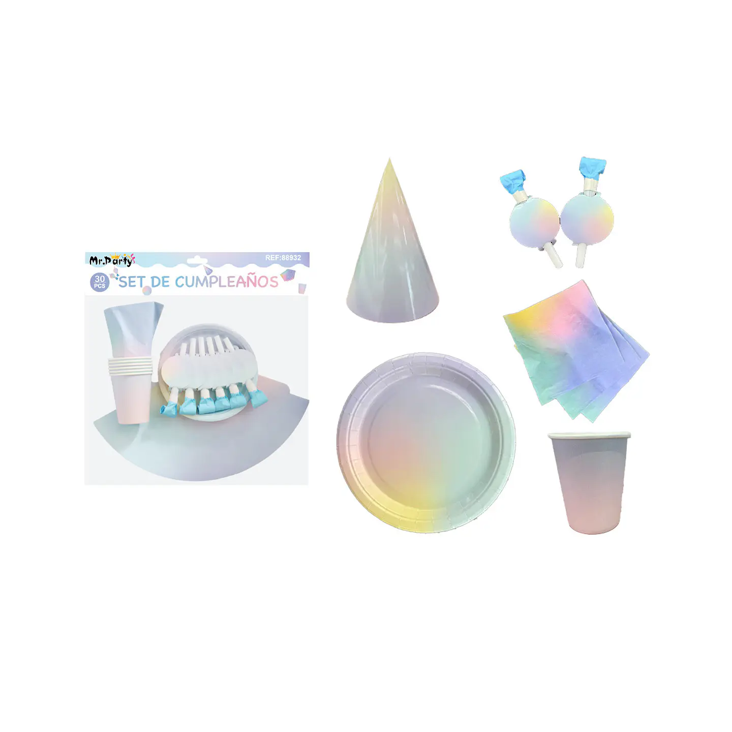 Set de servicios multicolor para cumpleaños 30pcs 1