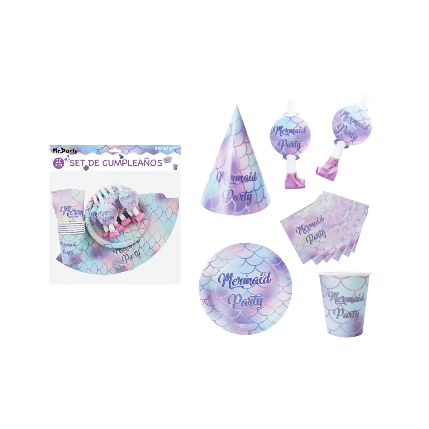 Set de servicios de sirena para cumpleaños 30pcs 1