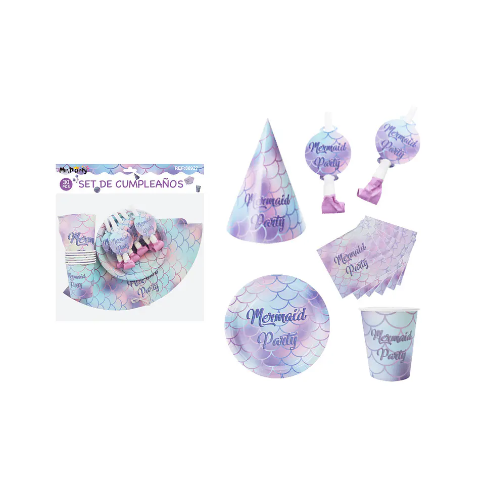 Set de servicios de sirena para cumpleaños 30pcs 1