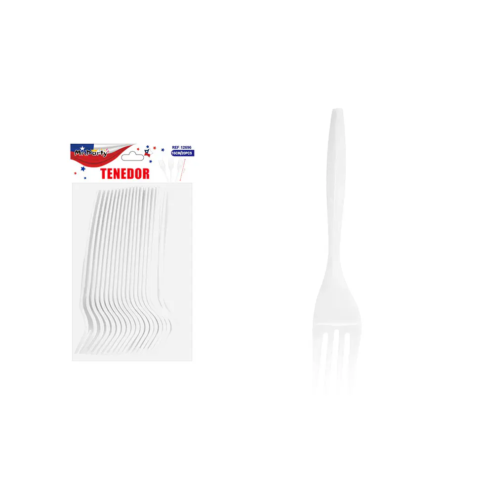 Tenedor plástico blanco 14cm 20pcs