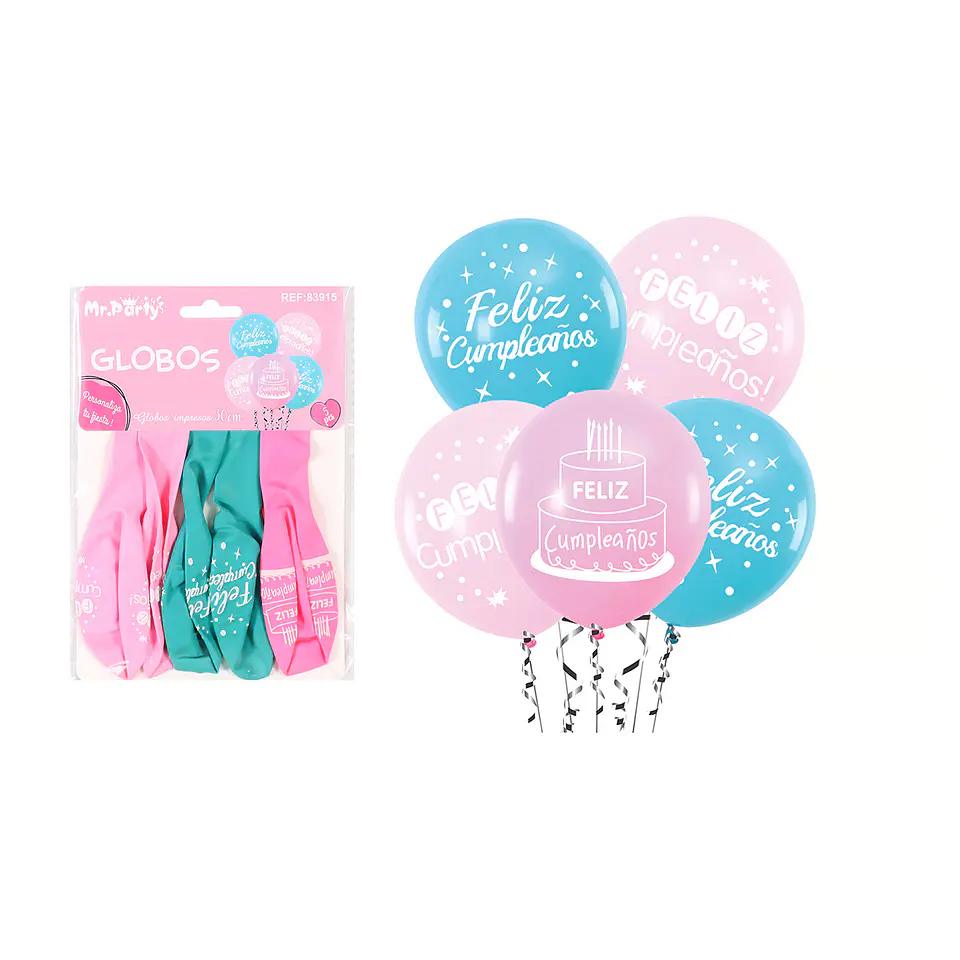 Globos de látex feliz cumpleaños azul y rosado 5pcs 1