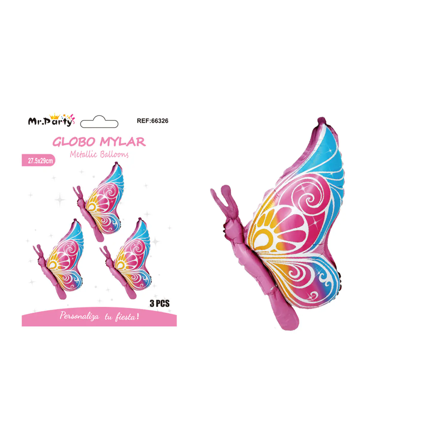 Globo metálico de mariposa 27.5*29cm 3pcs 1