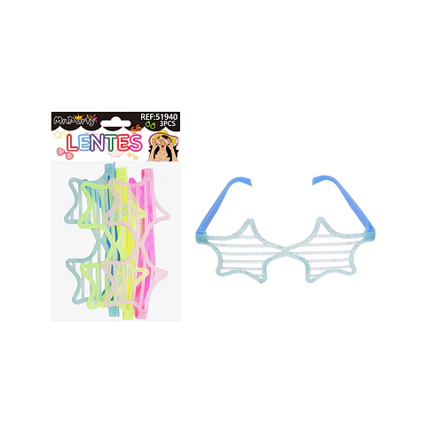 Lentes de fiesta luminosa estrella con glitter 3pcs Color Aleatorio