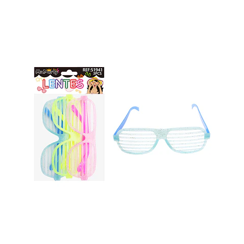 Lentes de fiesta luminosa con glitter 3pcs Color Aleatorio