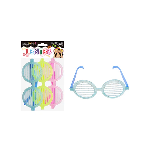 Lentes de fiesta luminosa con glitter 3pcs Color Aleatorio