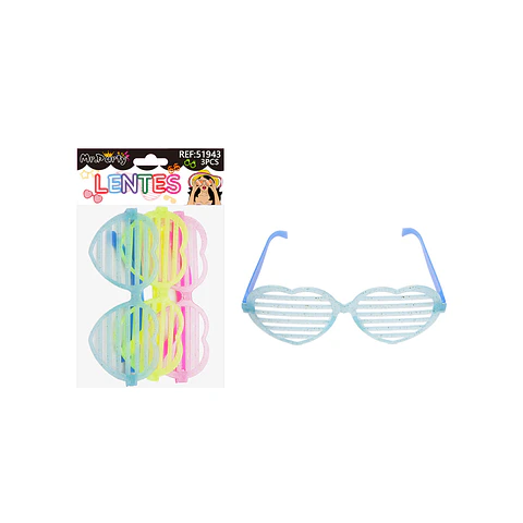 Lentes de fiesta luminosa corazón con glitter 3pcs Color Aleatorio