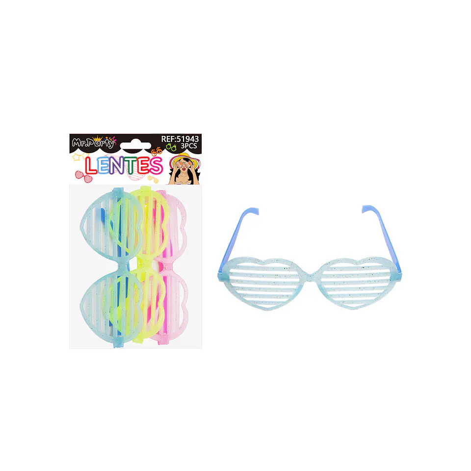 Lentes de fiesta luminosa corazón con glitter 3pcs Color Aleatorio 1