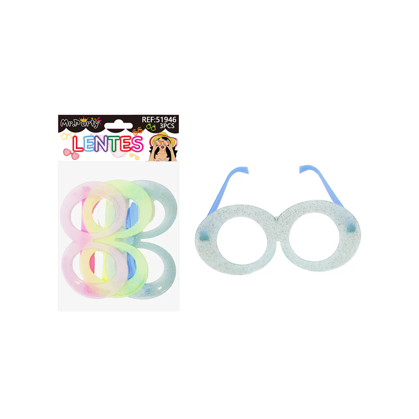 Lentes de fiesta luminosa con glitter 3pcs Color Aleatorio 1
