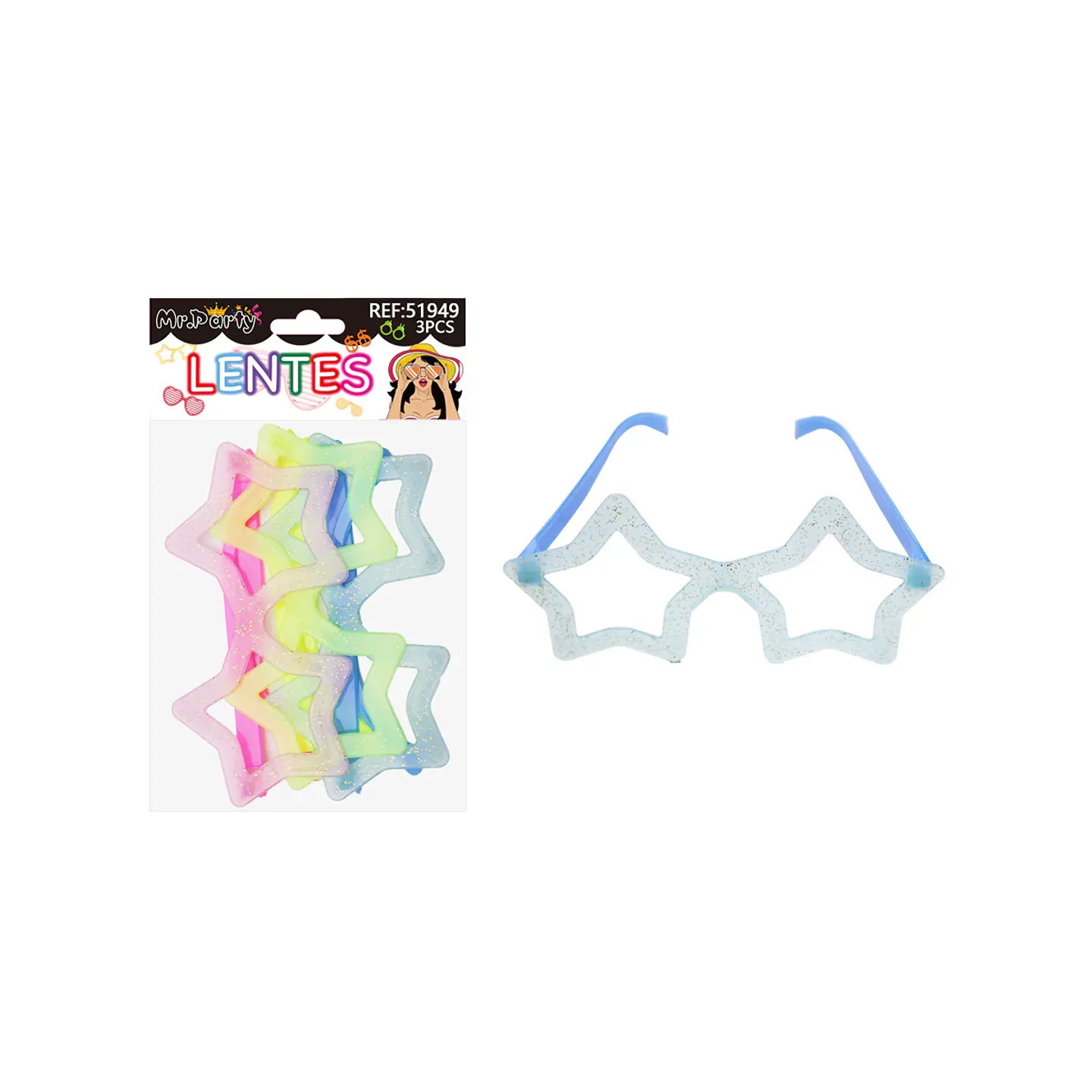 Lentes de fiesta luminosa estrella 3pcs Color Aleatorio 1
