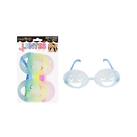 Lentes de fiesta luminosa cara sonriente con glitter 3pcs Color Aleatorio