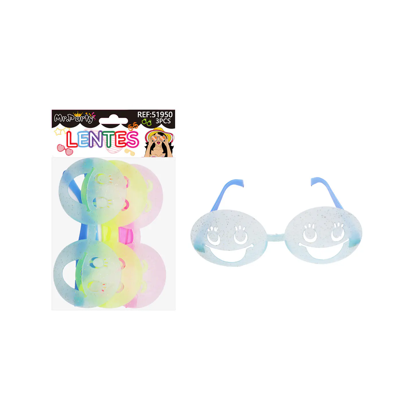 Lentes de fiesta luminosa cara sonriente con glitter 3pcs Color Aleatorio 1