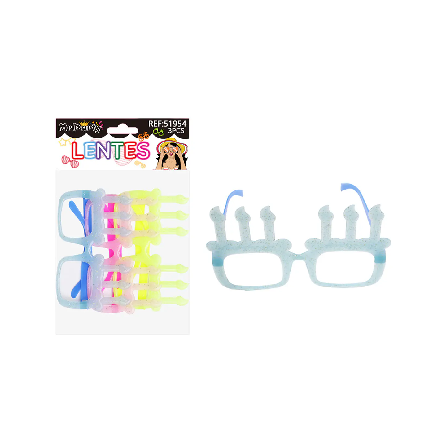 Lentes de fiesta luminosa vela con glitter 3pcs Color Aleatorio 1
