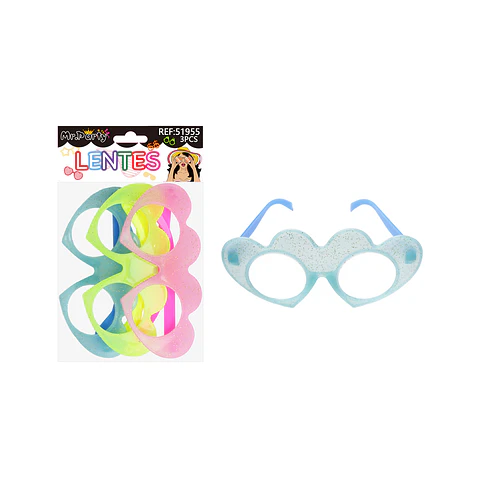 Lentes de fiesta luminosa corazón con glitter 3pcs Color Aleatorio
