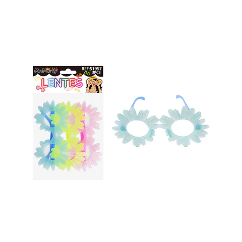 Lentes de fiesta luminosa girasol con glitter 3pcs Color Aleatorio