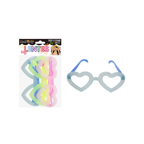 Lentes de fiesta luminosa corazón 3pcs Color Aleatorio